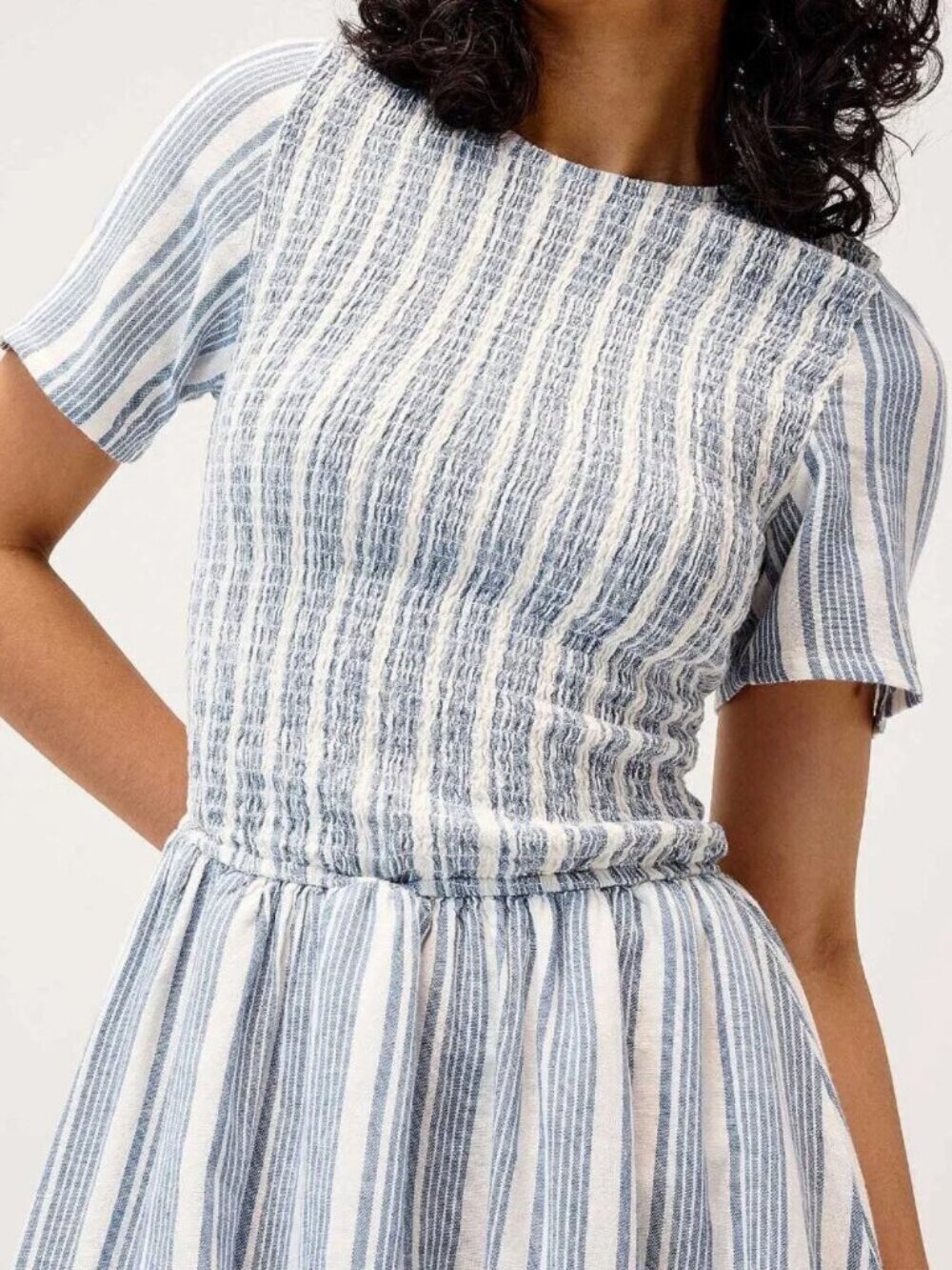 Only Linen-blend smocked balloon dress - Picture 3 of 3
